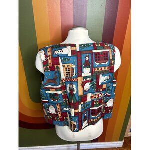 Vintage hand reversible vest homemade winter Christmas holiday Santa snowman